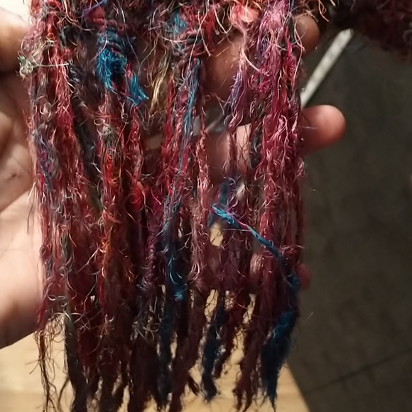 100% Silk Long Scarf, Multi Colored & Fringed - Picture 7 of 8